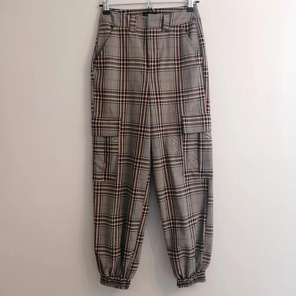 Urban Outfitters Plaid Cargo Jogger Pants High Rise Gray and Orange 26" Crop XS - Picture 3 of 16